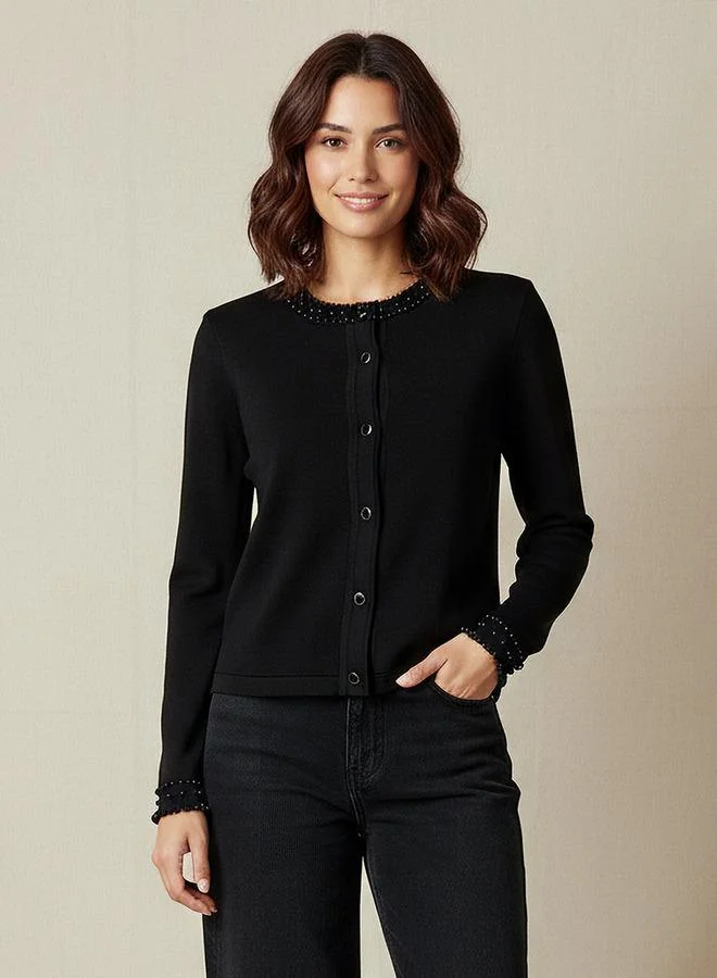 تواكستريمز كارديجان بياقة دائرية مزين باللؤلؤ من تو إكستريمز