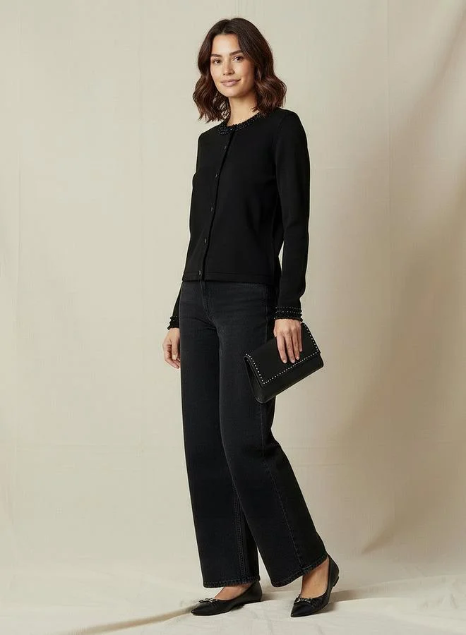 تواكستريمز كارديجان بياقة دائرية مزين باللؤلؤ من تو إكستريمز