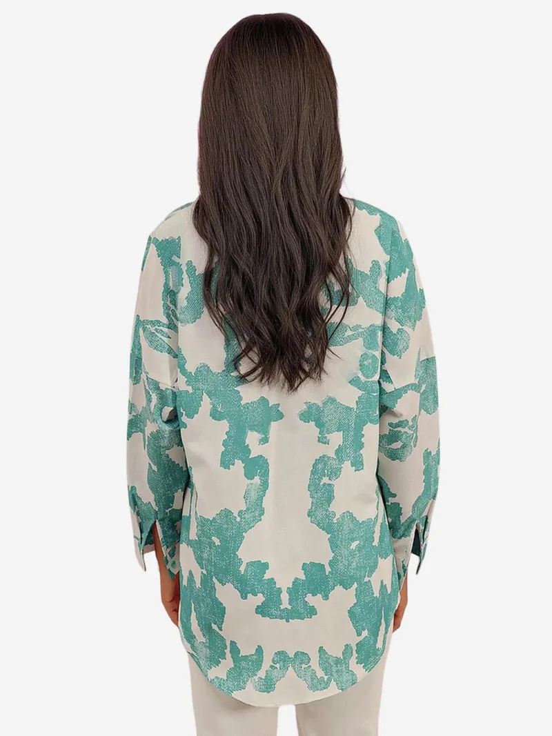 Big Dart Green BDART Oversized Patterned Poplin Shirt With Button Closure for Women | Best Price UAE