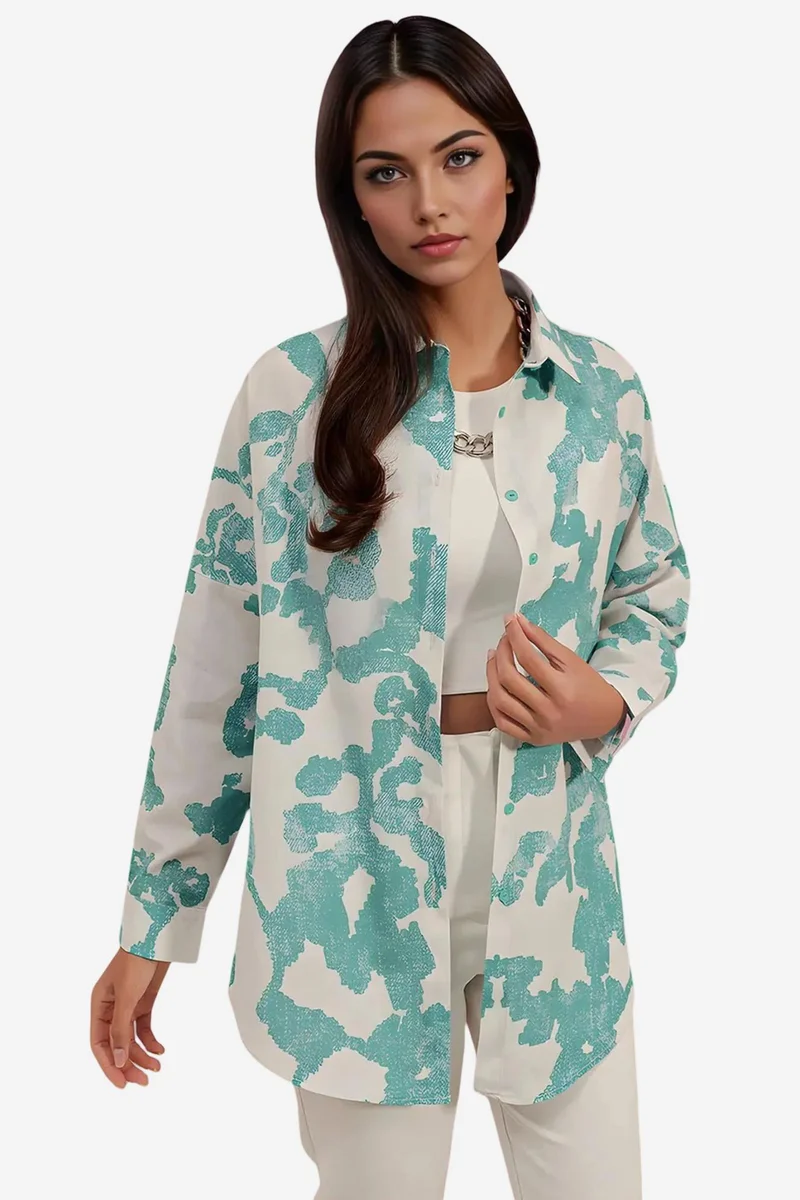Big Dart BDART Oversized Patterned Poplin Shirt With Button Closure