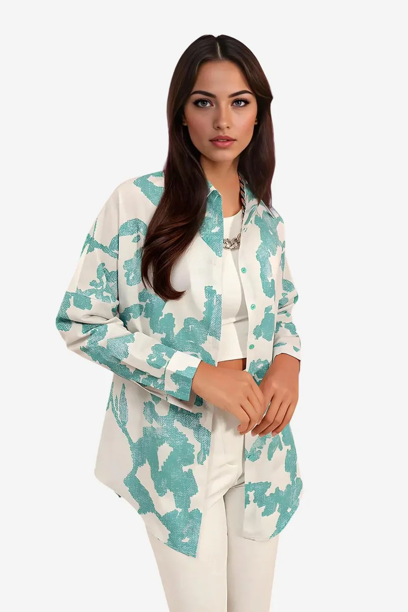 Big Dart BDART Oversized Patterned Poplin Shirt With Button Closure