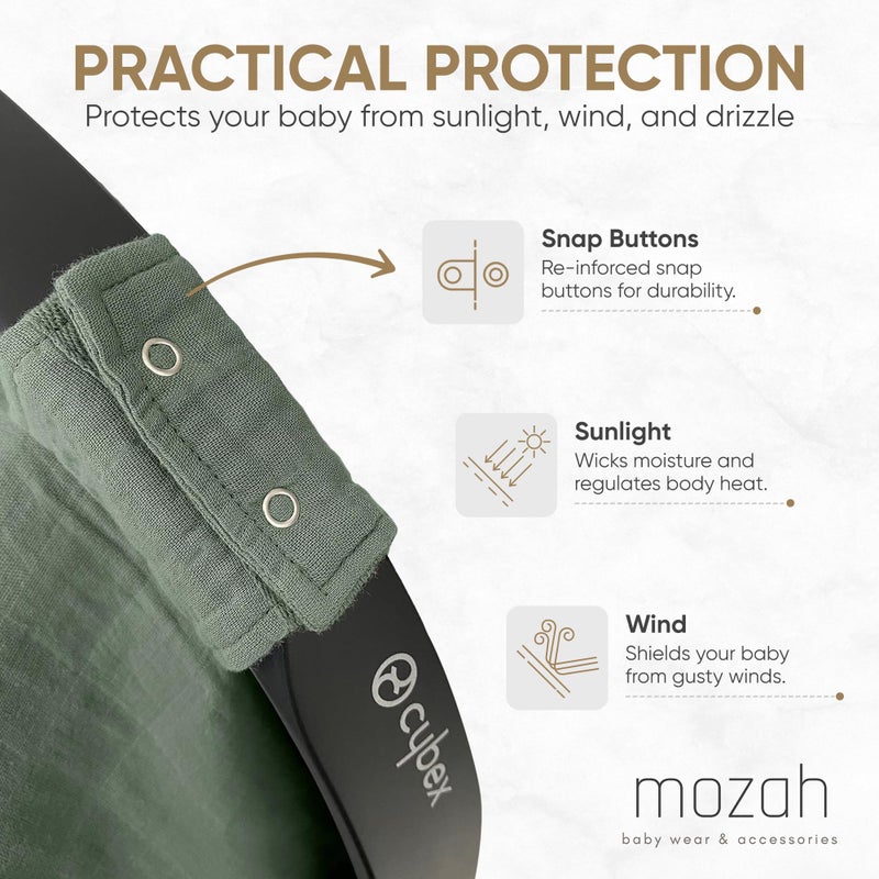 MOZAH غطاء مقعد سيارة للأطفال MOZAH - أخضر روماني - 100% موسلين عضوي - ناعم وقابل للتنفس وخفيف الوزن، أساسيات مقعد السيارة للأطفال الرضع - Image 3