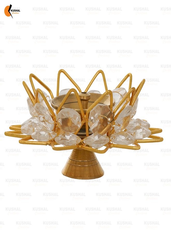KUSHAL CREATION 24K Gold Plated Laxmi Ganesha Photo Frame Charan Paduka Square Crystal Diya Return Gifts for Home Puja Ganesh Frame for Office - Image 4