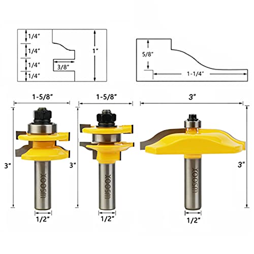 WSOOX 1/2 Inch Shank Router Bit Set, Round Over Raised Panel Cabinet Door Ogee Rail and Stile Router Bits, Woodworking Wood Cutter, Groove Tongue Milling Tool for Woodworking - Image 2