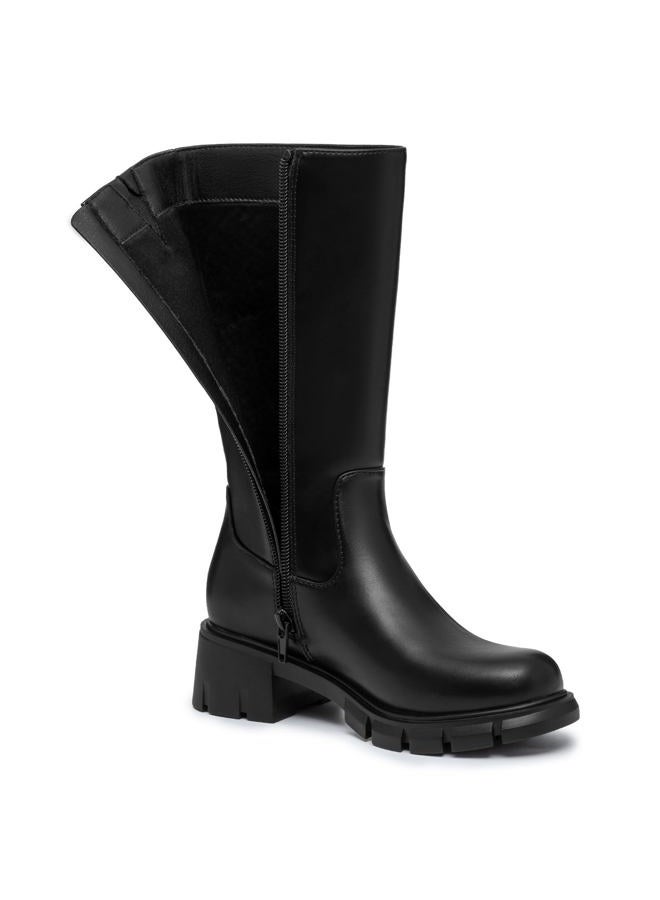 Athlefit Girls Knee High Boots Fashion Lug Sole Side Zipper Tall Riding Boots for Toddler Little Kid Big Kid, Black, 1 Little Kid - Image 5