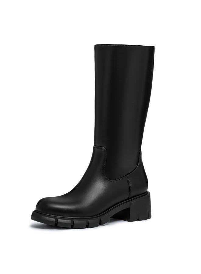 Athlefit Girls Knee High Boots Fashion Lug Sole Side Zipper Tall Riding Boots for Toddler Little Kid Big Kid, Black, 1 Little Kid - Image 1