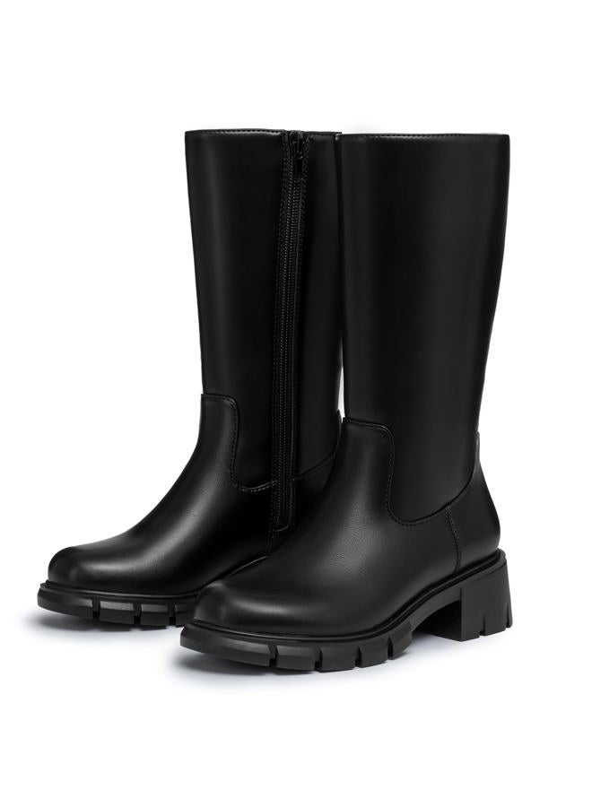 Athlefit Girls Knee High Boots Fashion Lug Sole Side Zipper Tall Riding Boots for Toddler Little Kid Big Kid, Black, 1 Little Kid - Image 4