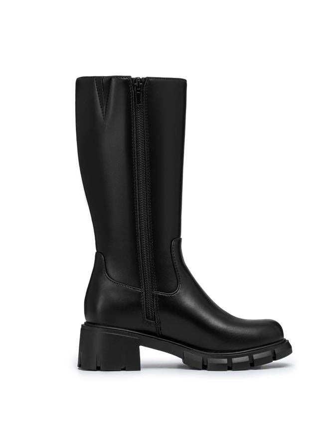 Athlefit Girls Knee High Boots Fashion Lug Sole Side Zipper Tall Riding Boots for Toddler Little Kid Big Kid, Black, 1 Little Kid - Image 3