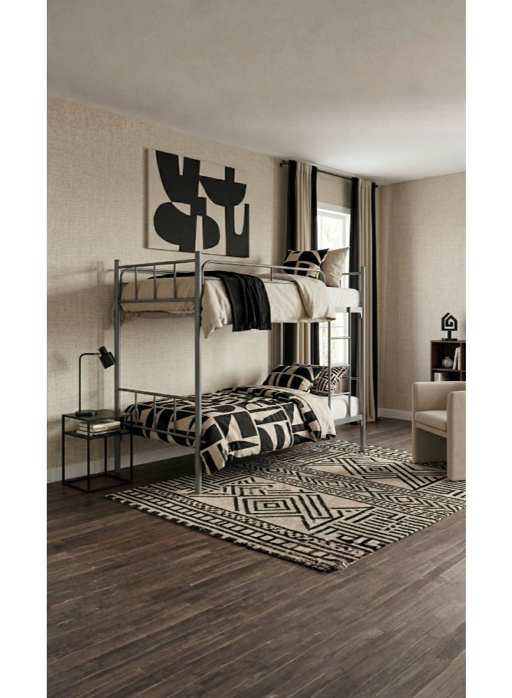 Karnak Koffler Heavy Duty Steel Bunk Bed 90 x 190 cm Double Deck Bed Frame for Home & Shared Spaces (Grey) - Image 1