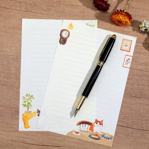 Heclia Writing Paper and Envelopes Set, 36pcs Vintage Fresh Cute Cat Letter Stationery Set, Letter Writing Paper for Invitations, Decorations Holiday Party, 24 Lined Stationery Cards with 12 Envelops - Image 5