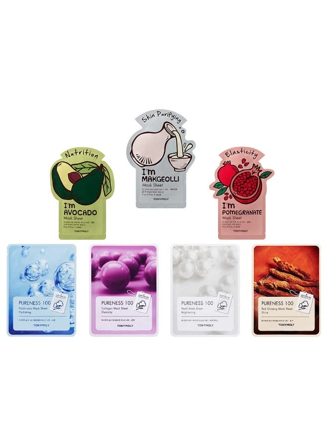 Tonymoly Super 7 Face Sheet Mask| Pack of 10|Sheet Face Mask for Glowing Skin|Facial Mask With Essence| Soothes Skin Irritation, Refines Pores & Skin Radiance|Sheet Mask Combo - Image 1