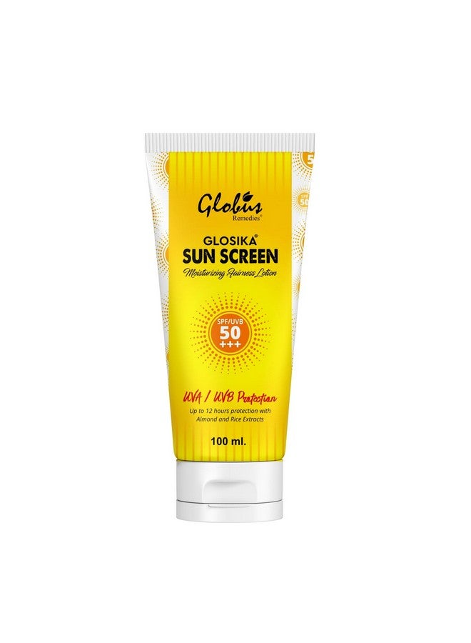 Globus Remedies Glosika Sunscreen Lotion Spf 50 Pa+++ Up To 12Hrs Protection With Almond & Rose Extract (Pack Of 1) - Image 1