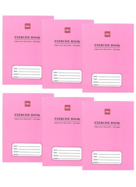 6-Piece Single Line Notebook With One Side Plain 100 Pages