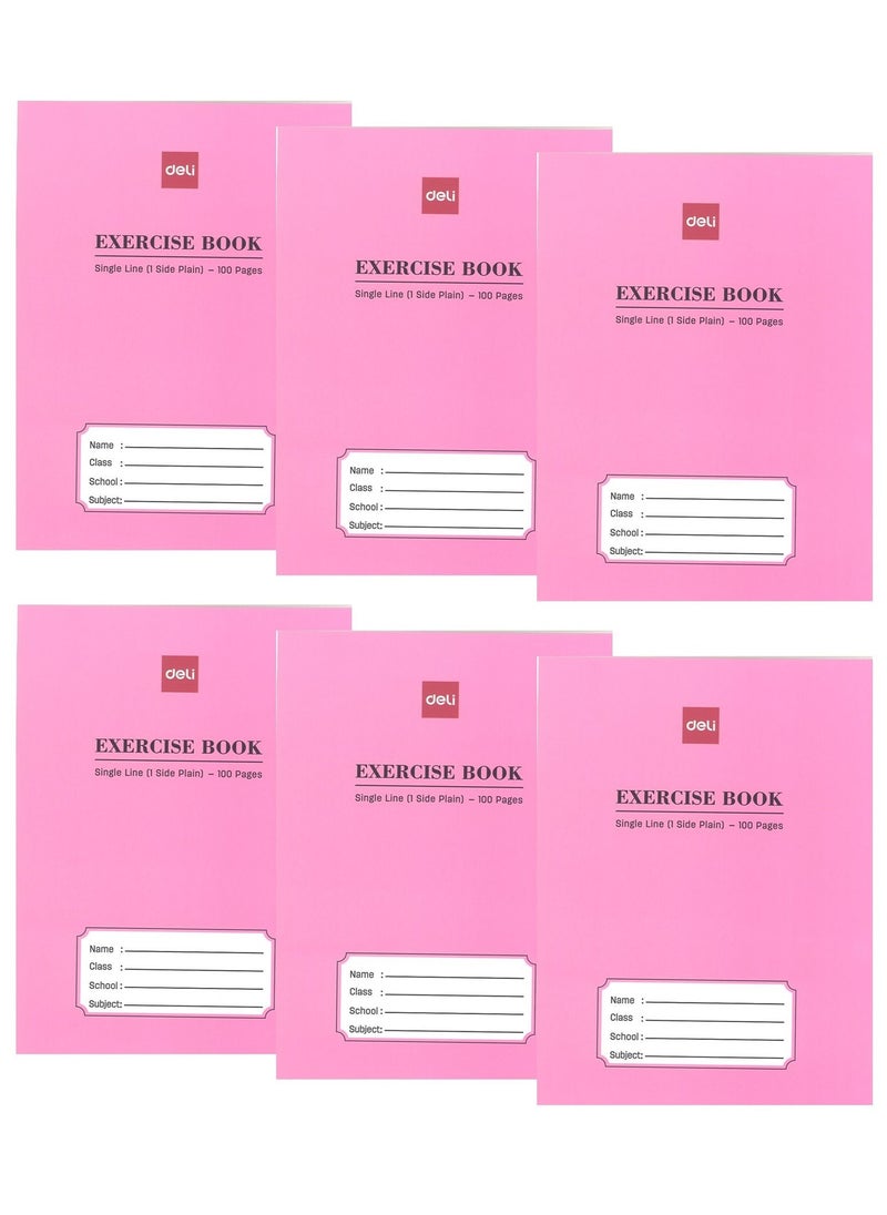 Deli 6-Piece Single Line Notebook With One Side Plain 100 Pages  - Image 1