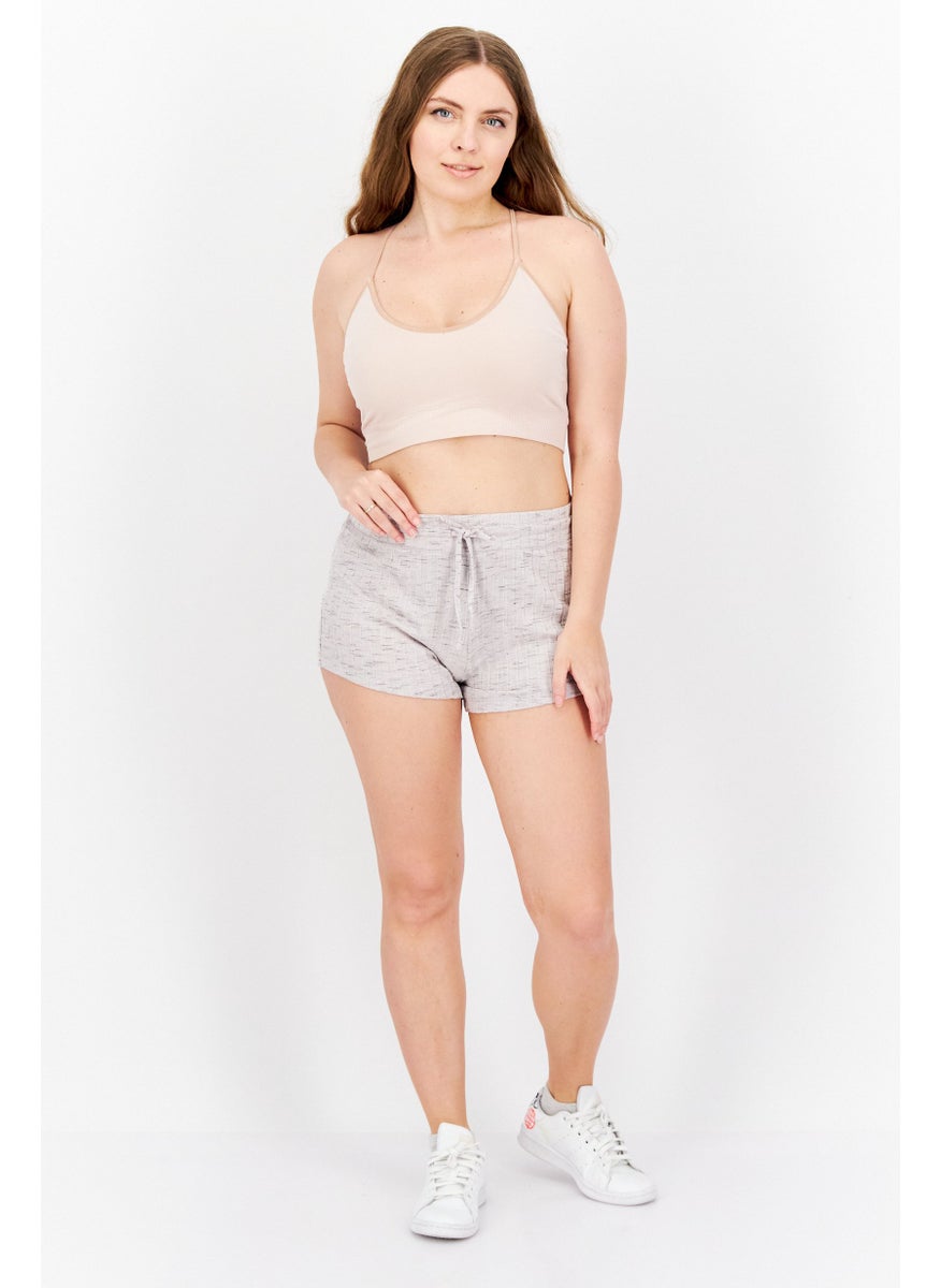 LUCKY BRAND - Women Drawstring Ribbed Shorts, Heather Grey - Image 1