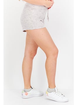 Women Drawstring Ribbed Shorts, Heather Grey