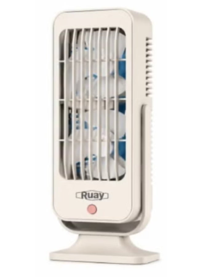 Rechargeable desk fan, portable USB cooling fan, three speeds and adjustable angle, long battery life, small beige table fan - Image 1