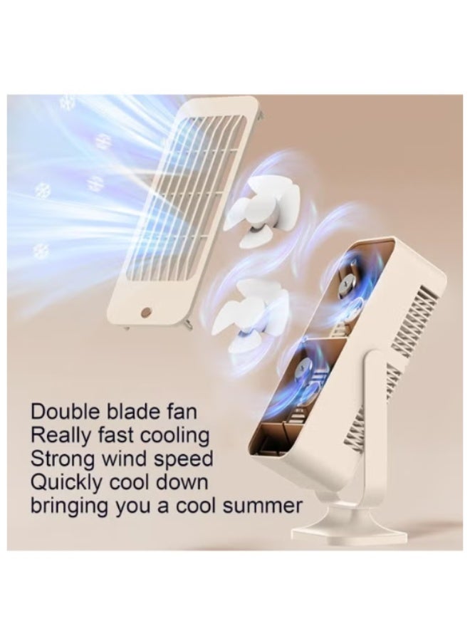 Rechargeable desk fan, portable USB cooling fan, three speeds and adjustable angle, long battery life, small beige table fan - Image 3