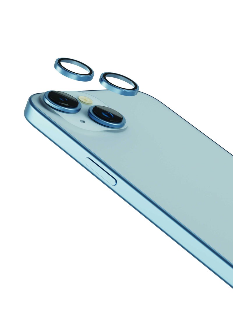 LEVELO Lucent Duo 9H Hardness Camera Lens Protector for iPhone 15 / 15 Plus - Blue  - Image 1