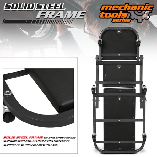 M-AUTO 40-Inch Folding Creeper Rolling Seat, All-in-One Adjustable Roller Garage Chair, Lay Down or Sit, 330LBS Capacity Under Car Roller Creeper with 6 Swivel Casters, Black - Image 5