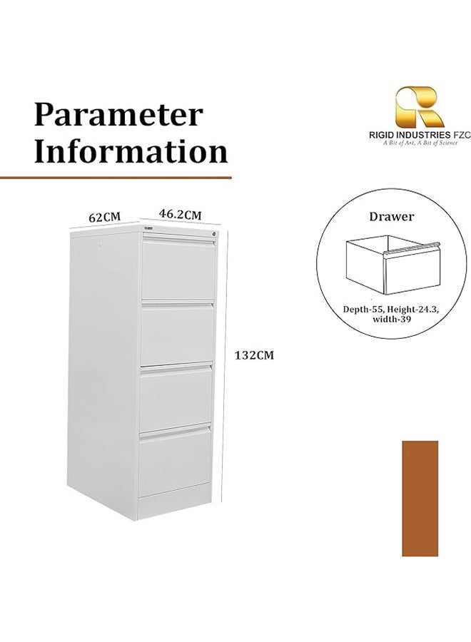 RIGID خزانة ملفات فولاذية عمودية صلبة مع 4 أدراج لحجم قانوني تخزين معدني كبير للمكتب منظم خزانة متينة محمولة لملفات المنزل والمدرسة (أبيض) - مُجمعة مسبقًا - Image 2