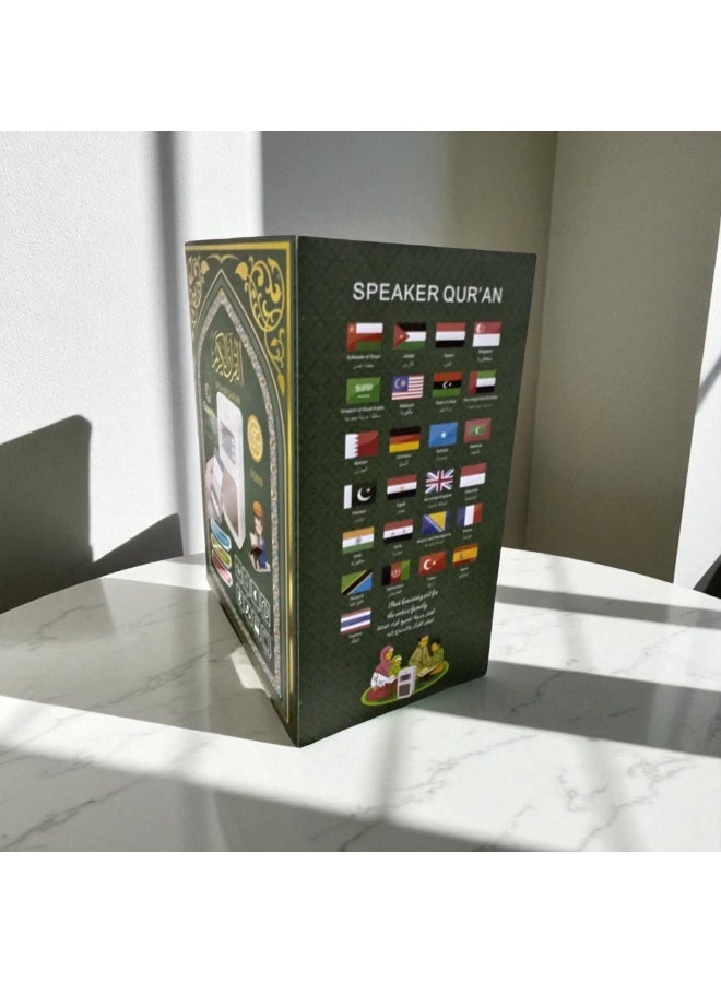 إيكوانتو A speaker device for the entire Holy Quran. The device is a smart electrical plug that is placed in the multi-function electrical outlet. It is operated either by clicking on the device, or by the attached remote control, or from an application on the phone. You can choose the voice of the reciter from 16 reciters and translate the Quran into 16 languages. You can control the selection of the surahs or verses in the surah, or operate the device to read the entire Quran or a specific surah. It has an interpretation of the entire Quran in audio, legal ruqyah in audio, Hisn al-Muslim in audio, a night lamp, a timer for the call to prayer and prayer times, and it works with Bluetooth and has a USB port. The device is the best way to teach the Quran and listen to it. - Image 4