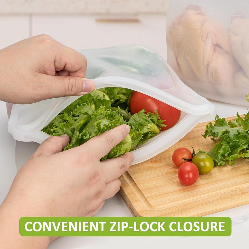 Annaklin 100% Silicone Gallon Freezer Bags, Extra Large Reusable 1 Gallon Silicone Storage Bags Stand-Up Zip-Lock Leakproof for Bulk Food & Large Portions, Freezer Microwave Sous Vide Dishwasher Safe, 2 Pack - Image 4