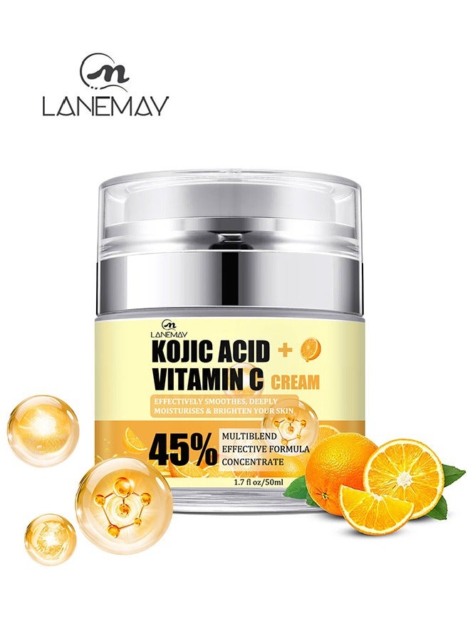 LANEMAY Facial Cream -Kojic Acid Vitamin C Cream 50ml, Deep Nourishment Anti Wrinkle Firming Repair Skin Barrier, Improve and Repair Damaged Skin Mildly Whiten Fix Wrinkles, Spots or Acne Scars in a Effective - Image 1