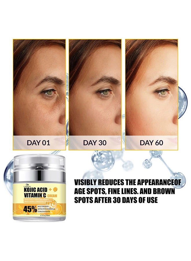 LANEMAY Facial Cream -Kojic Acid Vitamin C Cream 50ml, Deep Nourishment Anti Wrinkle Firming Repair Skin Barrier, Improve and Repair Damaged Skin Mildly Whiten Fix Wrinkles, Spots or Acne Scars in a Effective - Image 4
