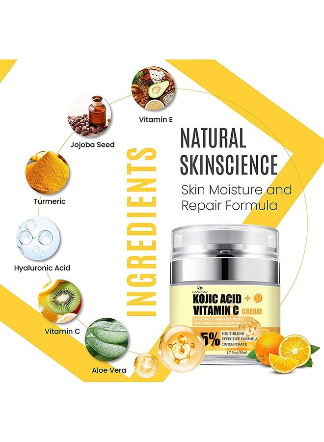 LANEMAY Facial Cream -Kojic Acid Vitamin C Cream 50ml, Deep Nourishment Anti Wrinkle Firming Repair Skin Barrier, Improve and Repair Damaged Skin Mildly Whiten Fix Wrinkles, Spots or Acne Scars in a Effective - Image 3