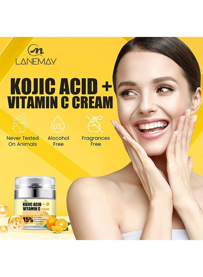 LANEMAY Facial Cream -Kojic Acid Vitamin C Cream 50ml, Deep Nourishment Anti Wrinkle Firming Repair Skin Barrier, Improve and Repair Damaged Skin Mildly Whiten Fix Wrinkles, Spots or Acne Scars in a Effective - Image 2