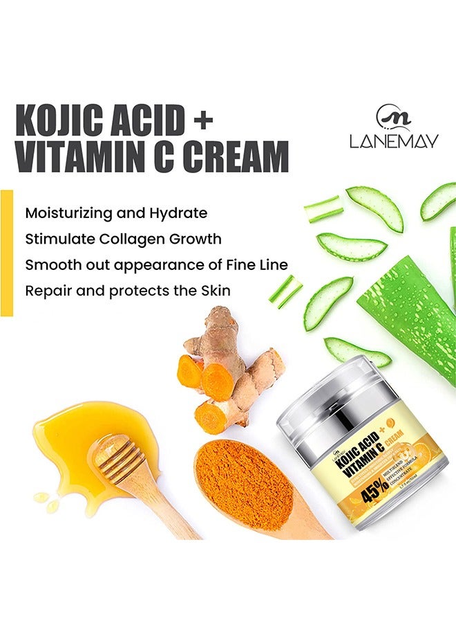LANEMAY Facial Cream -Kojic Acid Vitamin C Cream 50ml, Deep Nourishment Anti Wrinkle Firming Repair Skin Barrier, Improve and Repair Damaged Skin Mildly Whiten Fix Wrinkles, Spots or Acne Scars in a Effective - Image 5