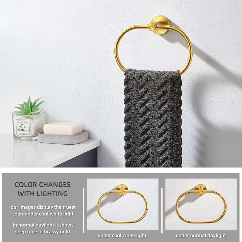 Angle Simple Towel Ring Brassy Gold, SUS 304 Stainless Steel Swivel Hand Towel Holder for Bathroom Wall Mount - Image 4