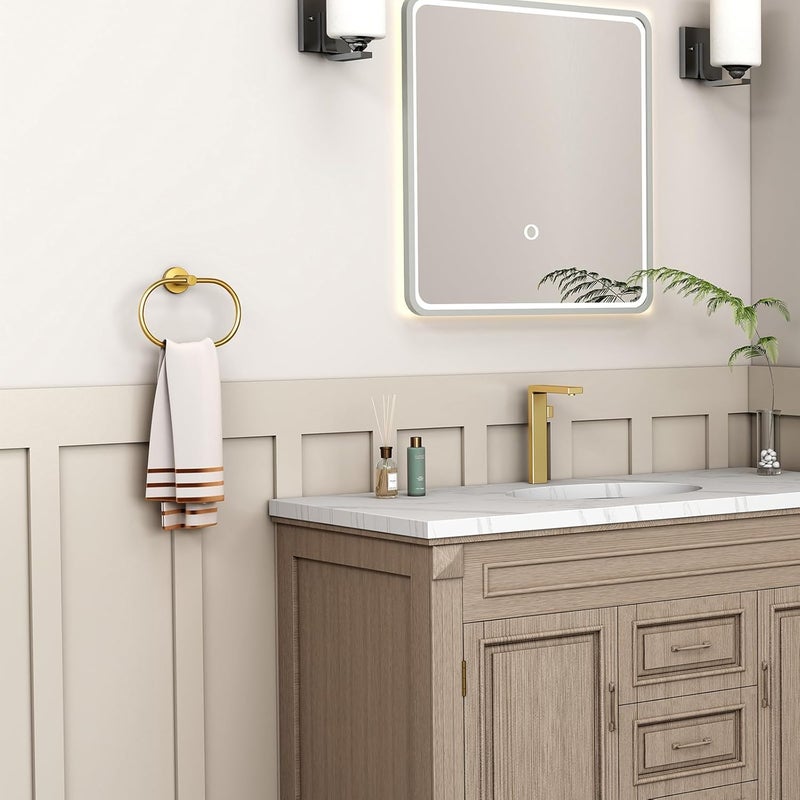 Angle Simple Towel Ring Brassy Gold, SUS 304 Stainless Steel Swivel Hand Towel Holder for Bathroom Wall Mount - Image 3