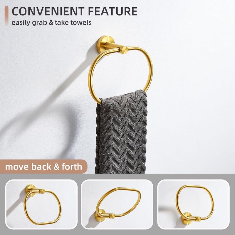 Angle Simple Towel Ring Brassy Gold, SUS 304 Stainless Steel Swivel Hand Towel Holder for Bathroom Wall Mount - Image 5