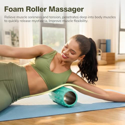 LTHTRADE 5 in 1 Foam Roller Set Back Roller Foam Massage Roller Stick Massage Ball Resistance Band for Physical Therapy Deep Tissue Muscle Massage Green - Image 3