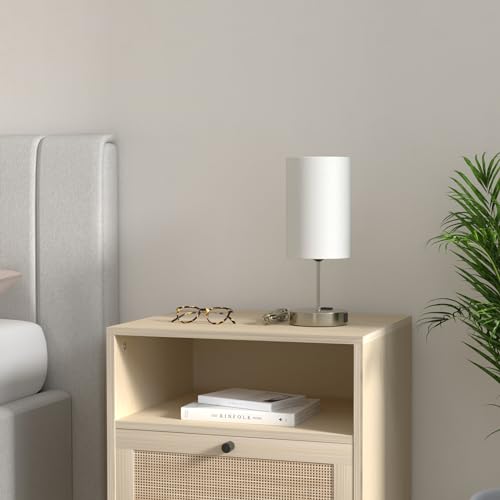 Brightever Set of 2 Touch Control Table Lamps with 2 USB Charging Ports&AC Outlet, 3-Way Dimmable Bedside Nightstand Lamps with White Fabric Lampshade for Reading, Bedroom, Living Room, A19 LED Bulbs Included - Image 2