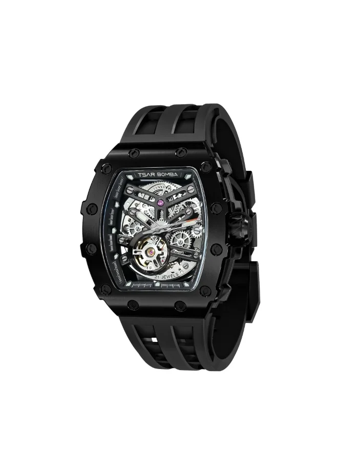 TSAR BOMBA Luxury Mens Automatic Mechanical Watches - Japanese Movement Sapphire Glass - 50M Waterproof Men's Watch - Square Wrist Watches Silicone Band Luminous Elegant Gifts for Men TB8208