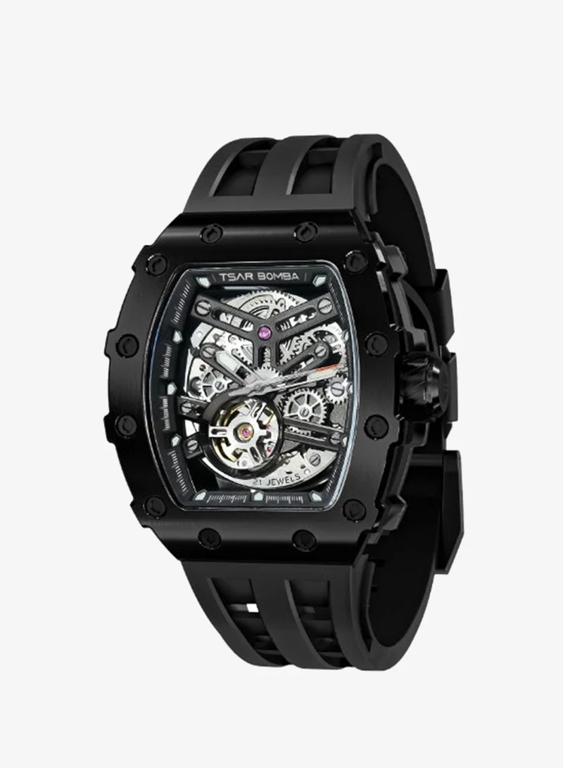 TSAR BOMBA Luxury Mens Automatic Mechanical Watches - Japanese Movement Sapphire Glass - 50M Waterproof Men's Watch - Square Wrist Watches Silicone Band Luminous Elegant Gifts for Men TB8208