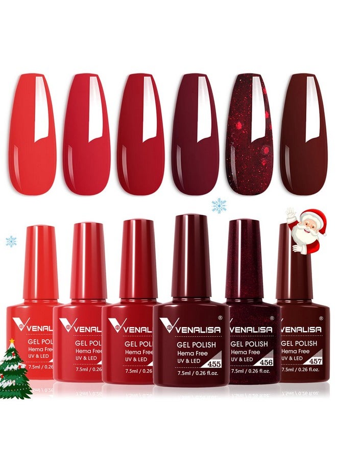 V VENALISA - Venalisa Hema-Free Red Gel Nail Polish Set- 6 Colors Popular Red Burgundy Glitter Gel Polish Kit, Diy At Home Salon Christmas New Year'S Gifts For Girls - Image 1
