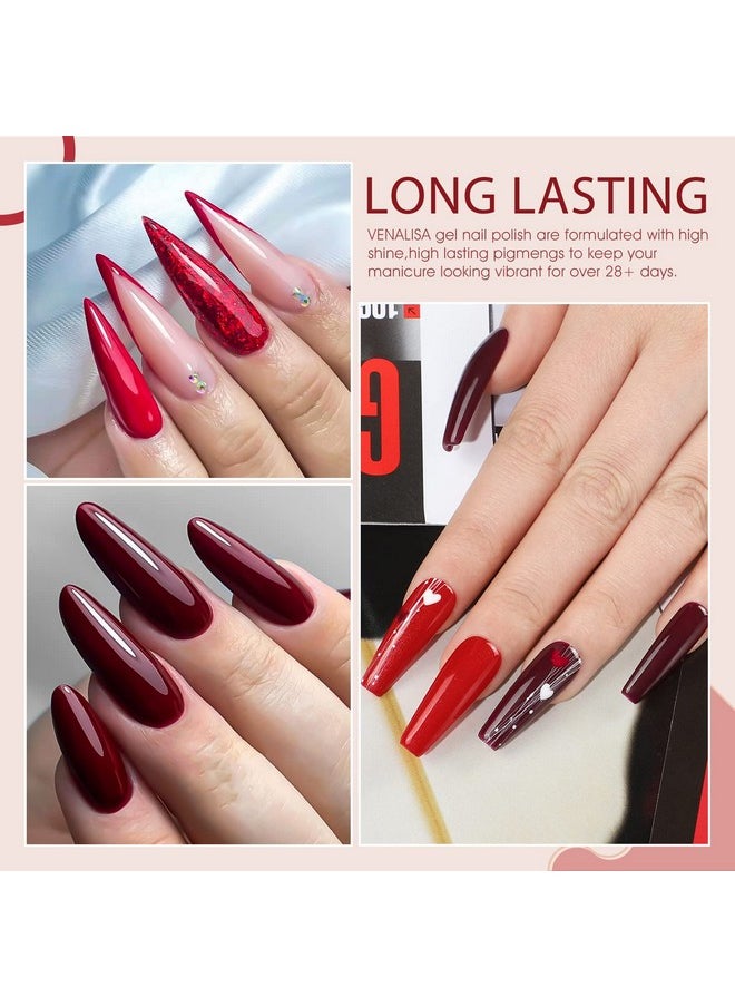 V VENALISA - Venalisa Hema-Free Red Gel Nail Polish Set- 6 Colors Popular Red Burgundy Glitter Gel Polish Kit, Diy At Home Salon Christmas New Year'S Gifts For Girls - Image 1