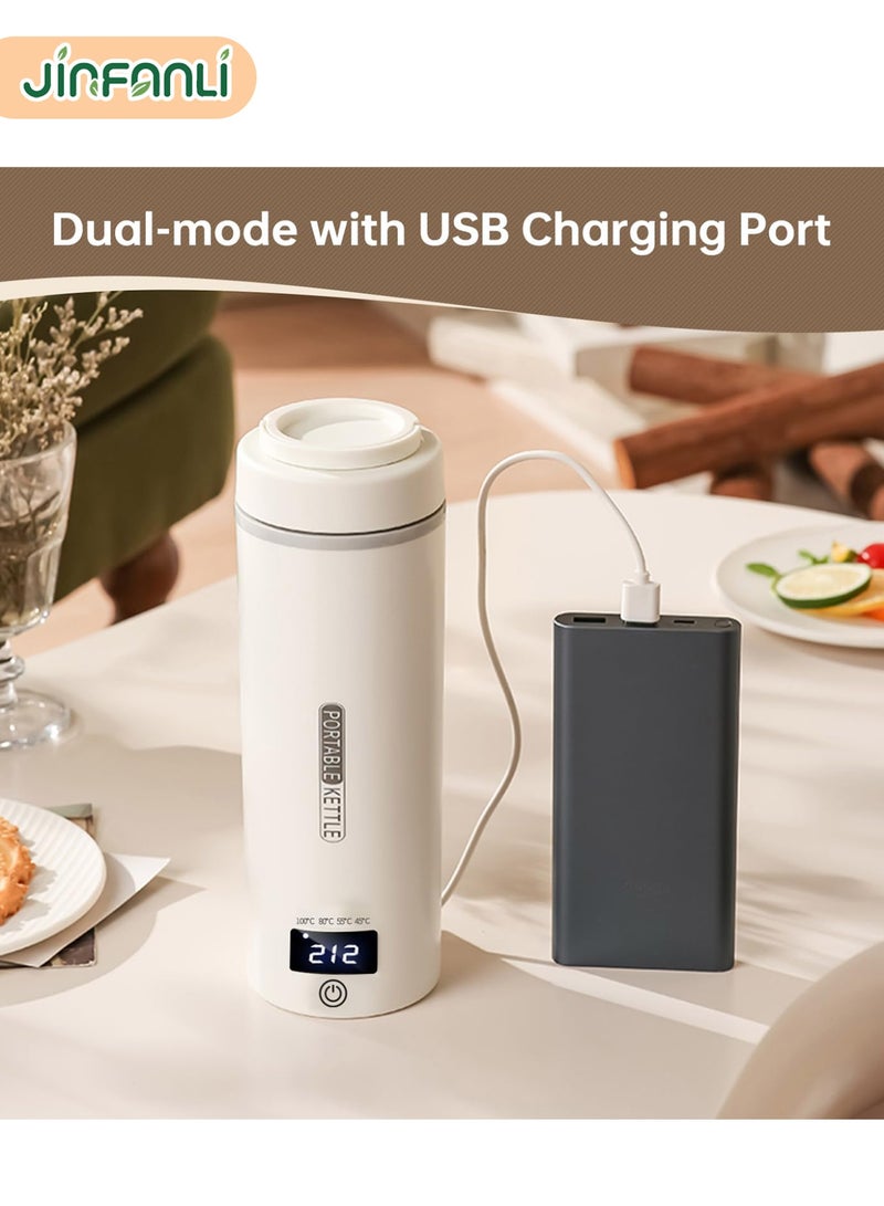 جين فان ل أنا غلاية كهربائية للسفر مع شحن USB، كوب شاي وقهوة صغير محمول بسعة 550 مل مع 4 إعدادات لدرجة الحرارة، غلاية مياه صغيرة من الفولاذ المقاوم للصدأ 304، إيقاف تشغيل تلقائي وحماية العزل - Image 3