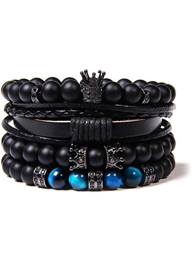 Arabest Braided Leather Bracelets for Men Women Wrap Tiger Eye Lava Rock Beads Bracelet Woven Ethnic Tribal Rope Wristbands Bracelets Set Adjustable - Image 1