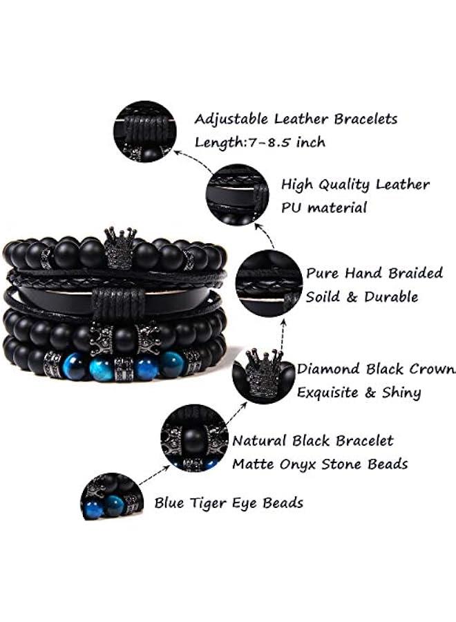 Arabest Braided Leather Bracelets for Men Women Wrap Tiger Eye Lava Rock Beads Bracelet Woven Ethnic Tribal Rope Wristbands Bracelets Set Adjustable - Image 2