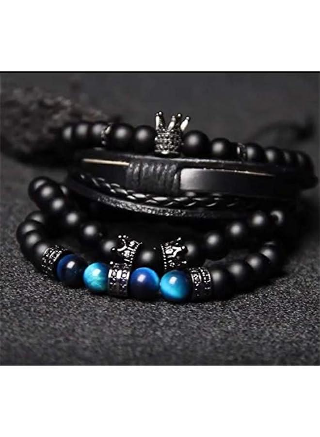 Arabest Braided Leather Bracelets for Men Women Wrap Tiger Eye Lava Rock Beads Bracelet Woven Ethnic Tribal Rope Wristbands Bracelets Set Adjustable - Image 3