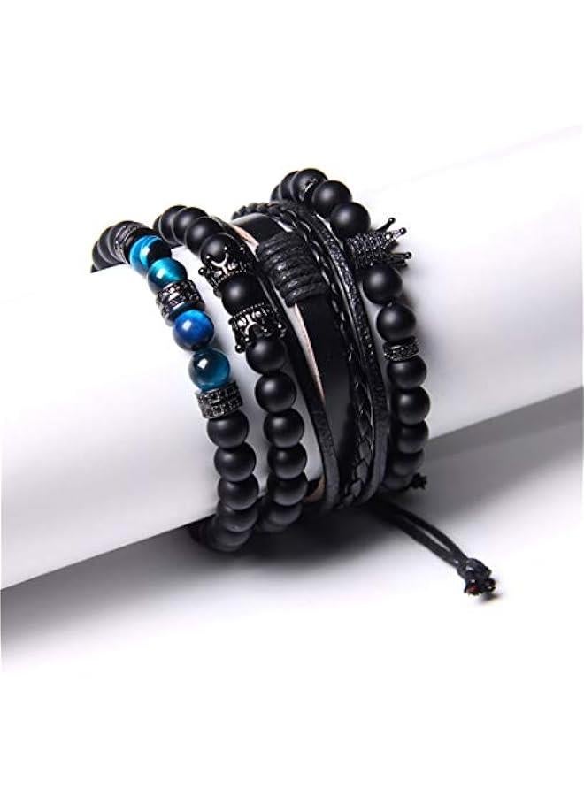 Arabest Braided Leather Bracelets for Men Women Wrap Tiger Eye Lava Rock Beads Bracelet Woven Ethnic Tribal Rope Wristbands Bracelets Set Adjustable - Image 4