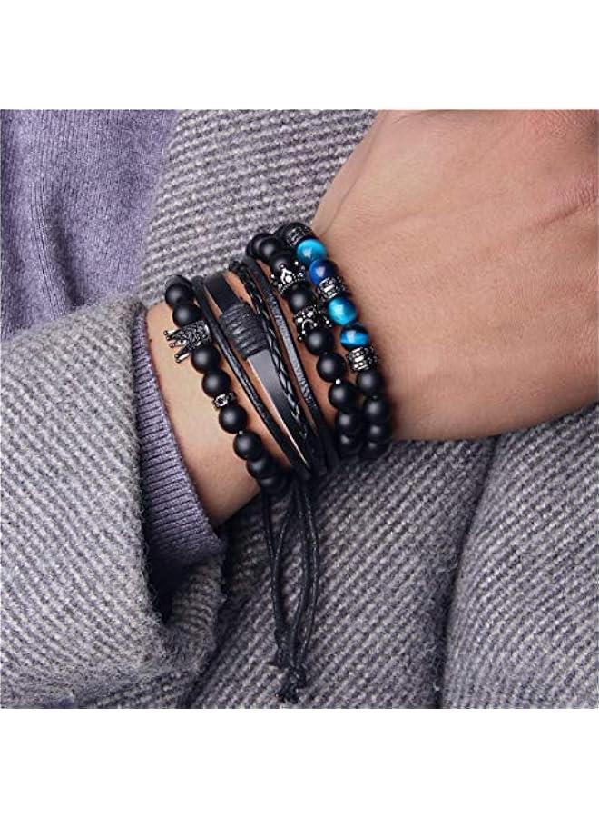 Arabest Braided Leather Bracelets for Men Women Wrap Tiger Eye Lava Rock Beads Bracelet Woven Ethnic Tribal Rope Wristbands Bracelets Set Adjustable - Image 5