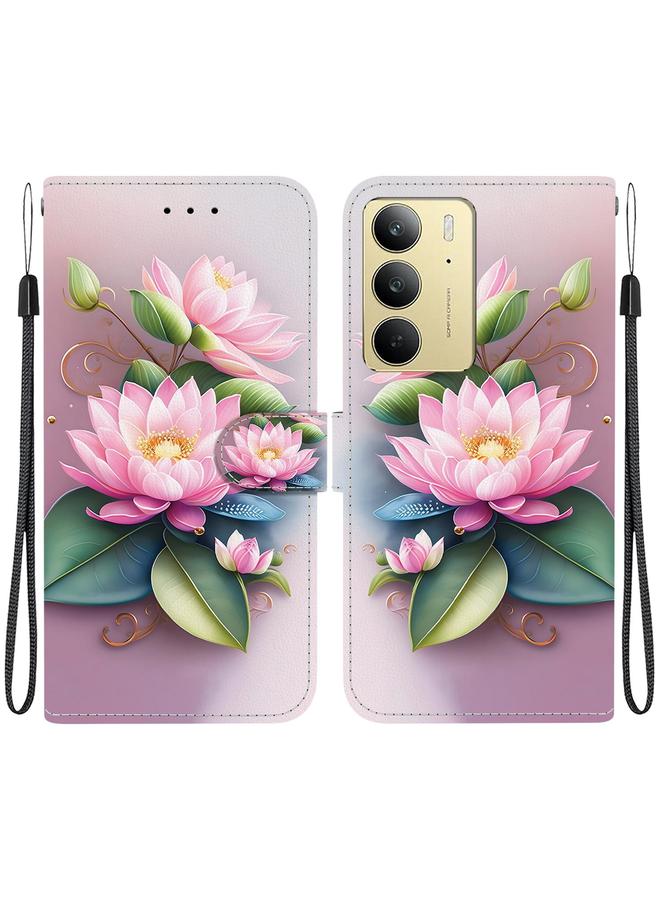 erorex For Realme C75 Crystal Texture Colored Drawing Leather Phone Case(Lotus)