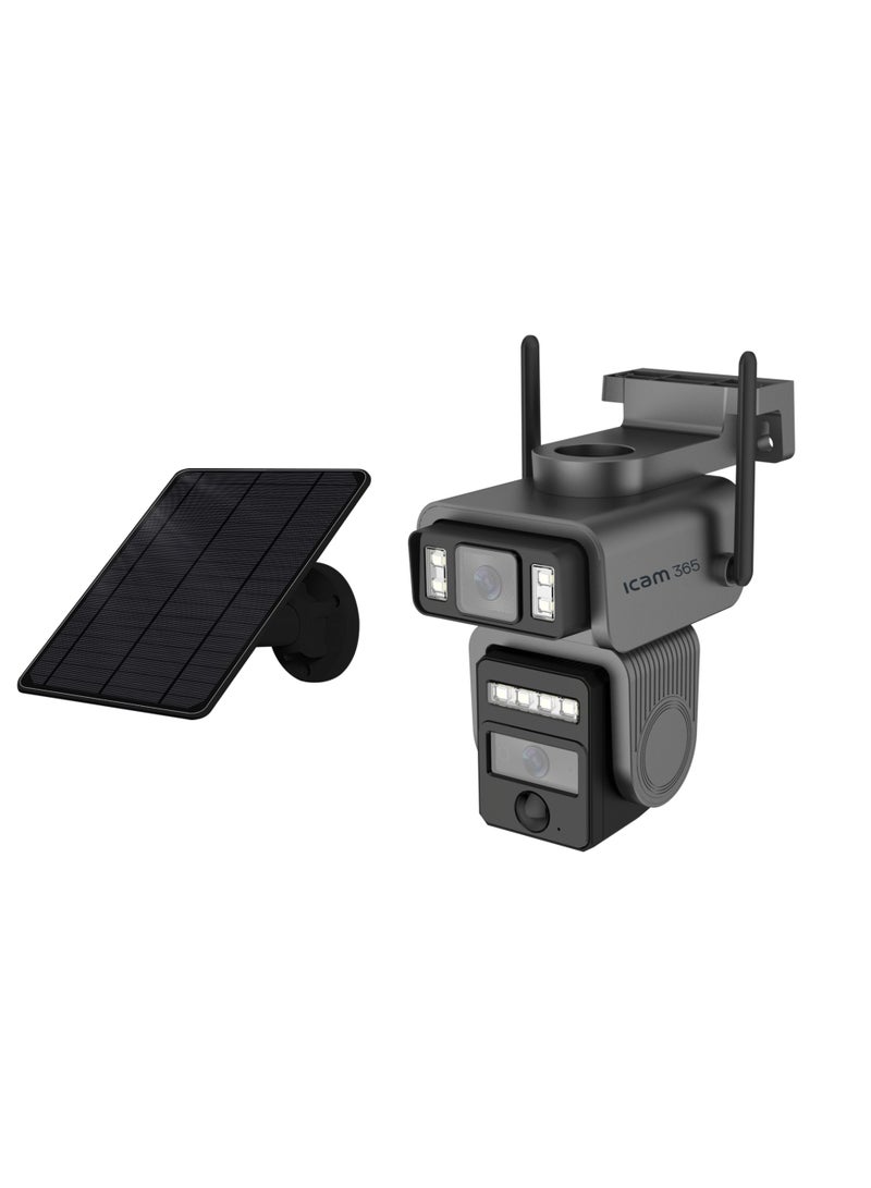 WiFi Solar Security Camera Dual Lens 4MP+4MP 2K PTZ CCTV, 8000mAh Battery, PIR AI Human Detection, 30m Night Vision, Two-Way Audio for Farm Construction Site Outdoor