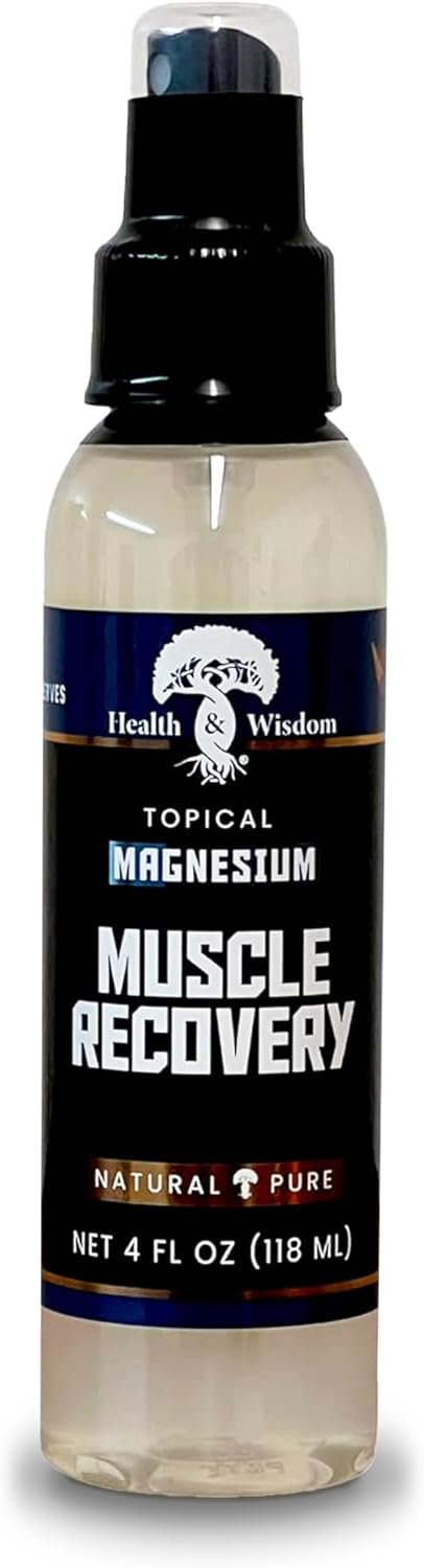 Health and Wisdom Topical Magnesium Muscle Recovery - Magnesium Spray for Feet, Magnesium Oil Spray, Magnesium Oil for Feet, Pure Magnesium Oil Spray, Magnesium Body Spray, Magnesium Mist - 4 Fl Oz
